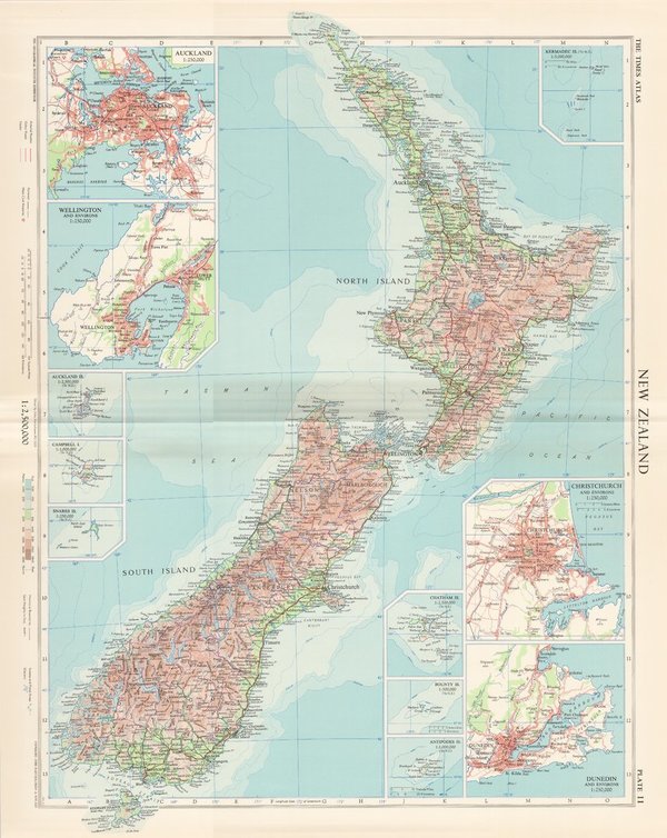 Neuseeland. Landkarte (engl.) von 1958. 49 x 60 cm
