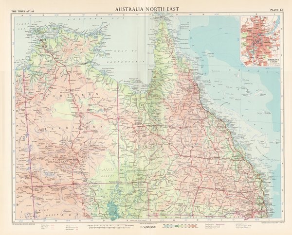 Nord-Ost Australien. Landkarte (engl.) von 1958. 49 x 60 cm