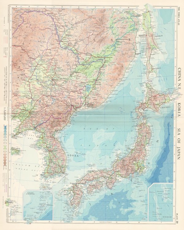 Nordost China Korea, Japanisches Meer. Landkarte (engl.) von 1958. 49 x 60 cm