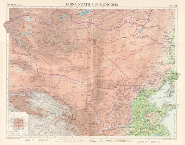 Nord China und Mongolei. Landkarte (engl.) von 1958. 49 x 60 cm