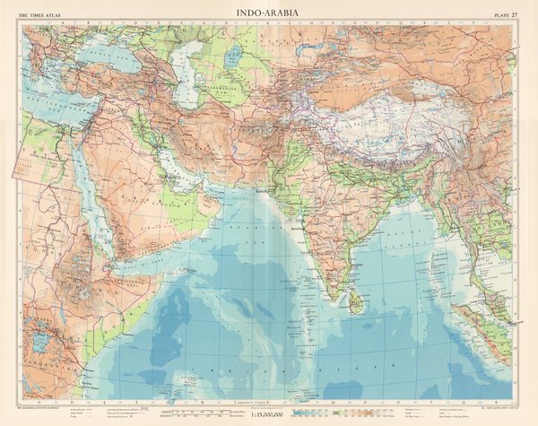 Indo-Arabia. Saudi-Arabien. Landkarte (engl.) von 1959. 49 x 60 cm