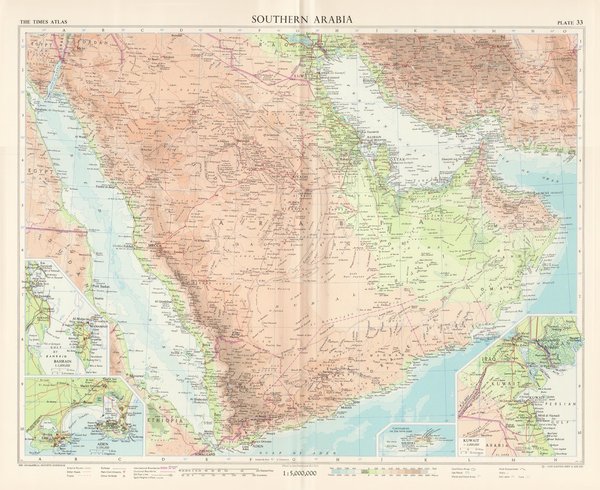 Saudi-Arabien mit Kuwait, Bahrain und Aden. Landkarte (engl.) von 1959. 49 x 60 cm