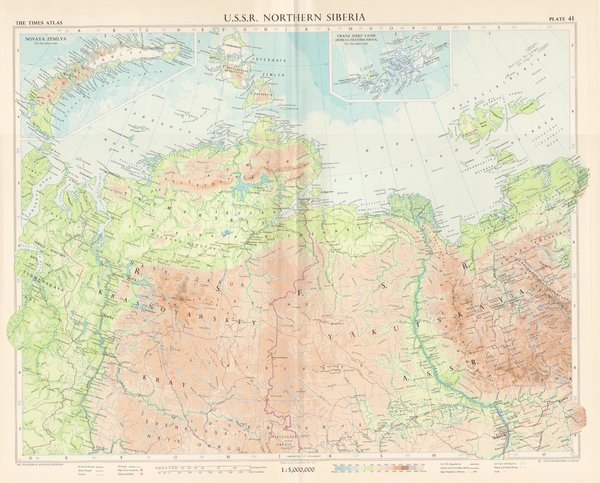 U.S.S.R Sowjetunion, Nördliches Sibirien, mit Franz-Josef-Land. Landkarte (engl.) von 1959.