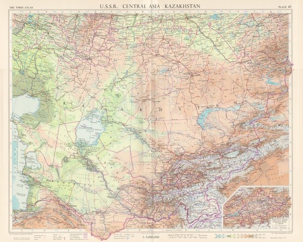 U.S.S.R. Sowjetunion, Zentralasien, Kasachstan. Landkarte (engl.) von 1959. 49 x 60 cm