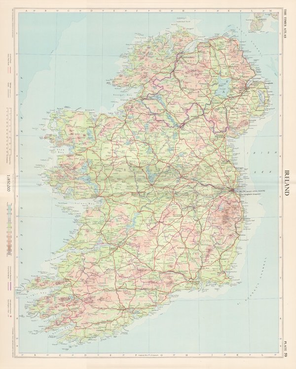 Irland. Landkarte (engl.) von 1955. 49 x 60 cm