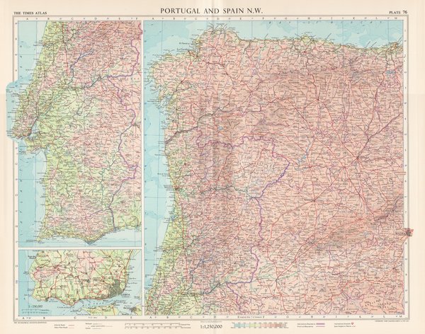 Portugal und nordwestliches Spanien. Landkarte (engl.) von 1956. 49 x 60 cm