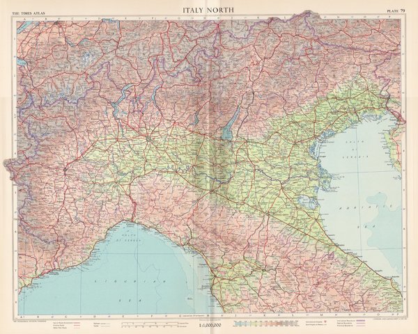 Nord-Italien . Landkarte (engl.) von 1956. 49 x 60 cm