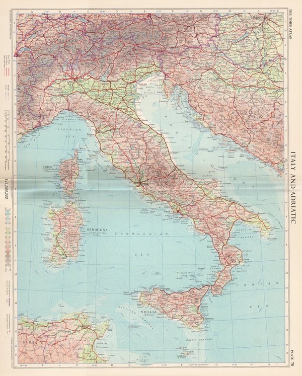 Italien, Adria. Landkarte (engl.) von 1956. 49 x 60 cm