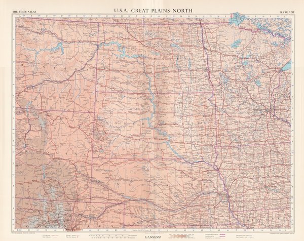USA. Norden. Mit Wyoming, Nebraska, North Dakota. Landkarte (engl.) von 1957. 49 x 60 cm