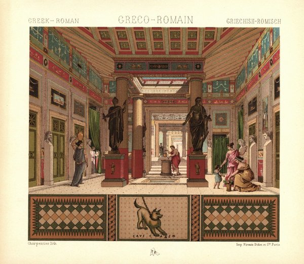 Griechisch-Römisch. Atrium des Pompejanischen Hauses u.a. Lithografie von 1888. (T33)