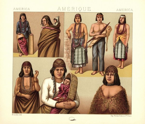 Indianer aus Oregon, Oberkalifornien und Kilimus von Oberkalifornien. Lithografie von 1888. (T82)