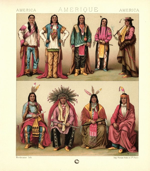 Nordamerika. Indianer, Sioux, Dakota. Lithografie von 1888. (T80)
