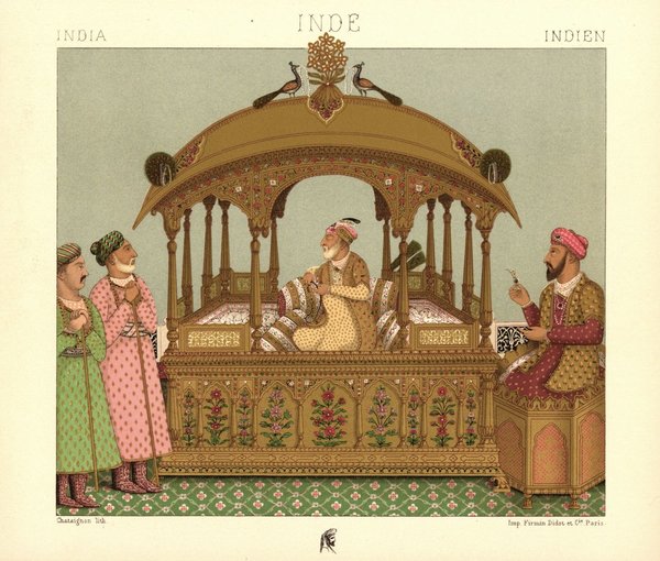 Indien. Tragbare Throne der Mogul-Kaiser. Lithografie von 1888. (T115)