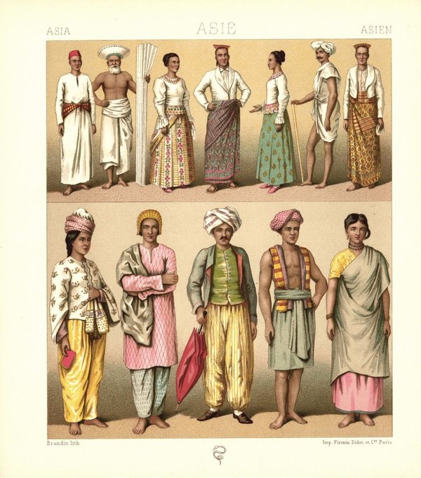 Asien. Malediver, Hindus, Singalesen. Lithografie von 1888. (T133)
