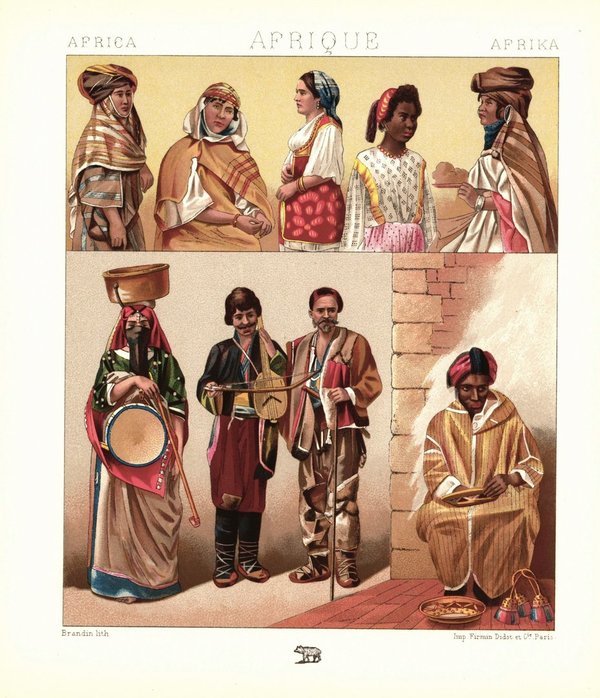 Afrika. Arabische, maurische Bevölkerung. Lithografie von 1888. (T161)