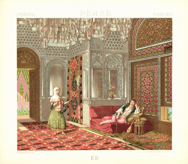 Persien. Das Innere eines Hauses. Lithografie von 1888. (T143)