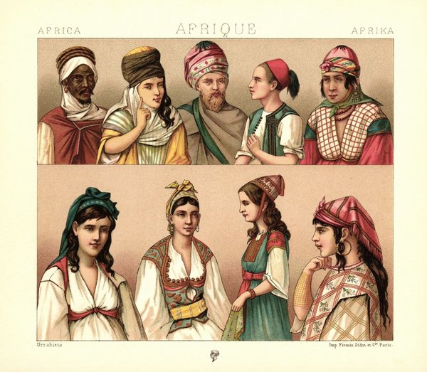 Afrika. Algerische Bevölkerung. Berber, Maurinnen. Lithografie von 1888. (T158)