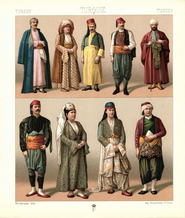 Türkei, Turkmenischen Asiaten. Muslime. Christen. Lithografie von 1888. (T178)