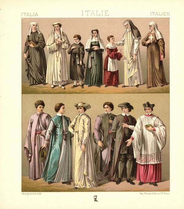 Italien. Geistliche Orden (Rom), Karmeliterinnen u.a. 17.Jhd. Lithografie von 1888. (T333)