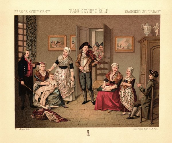 Frankreich. Leben in der Provinz. Häusliche Szene. 1794. Lithografie von 1888. (T401)