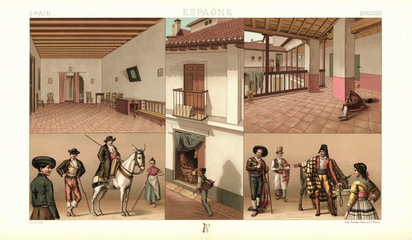 Spanien. Andalusisches Wohnhaus.  Lithografie von 1888. (T477)