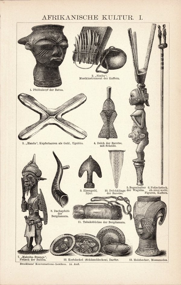 Afrikanische Kultur. Buchillustration (Stich) von 1897