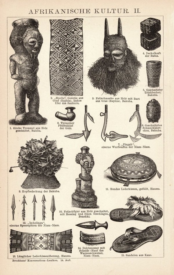 Afrikanische Kultur. Buchillustration (Stich) von 1897