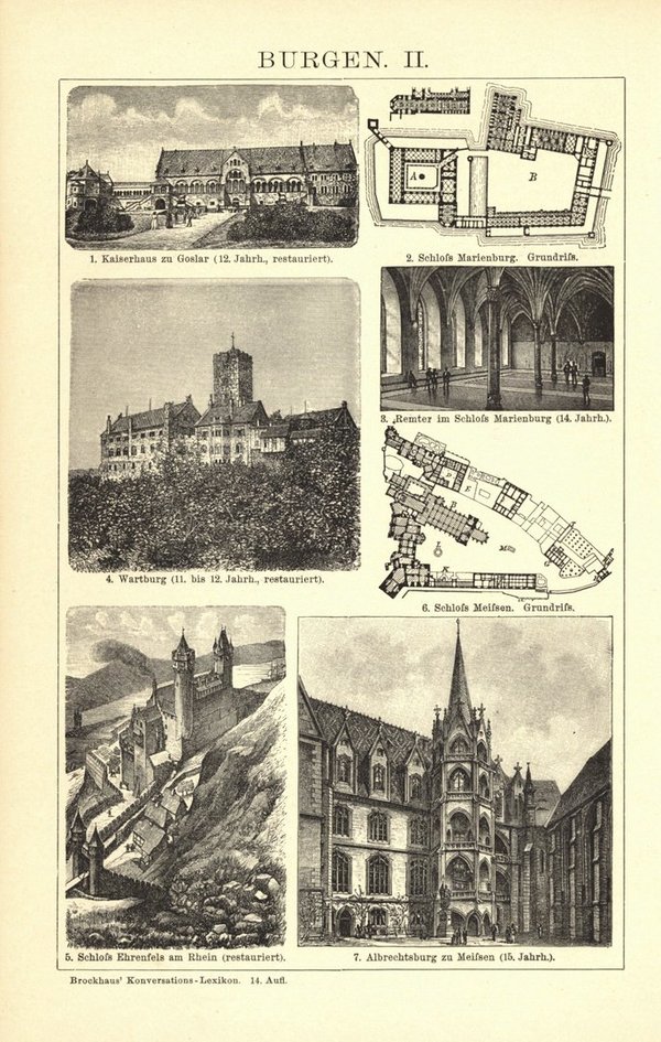 Burgen. Buchillustration (Stich) von 1897