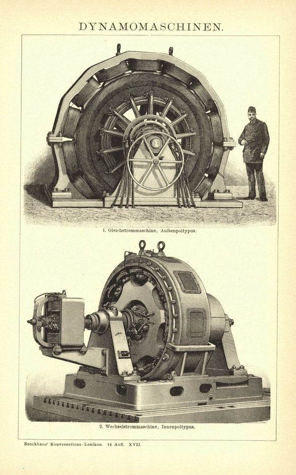 Dynamomaschinen. Buchillustration (Stich) von 1897