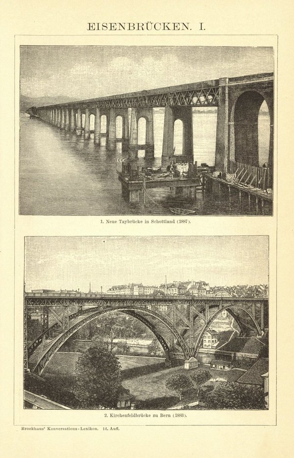 Eisenbrücken I-II. Buchillustration (Stich) von 1897