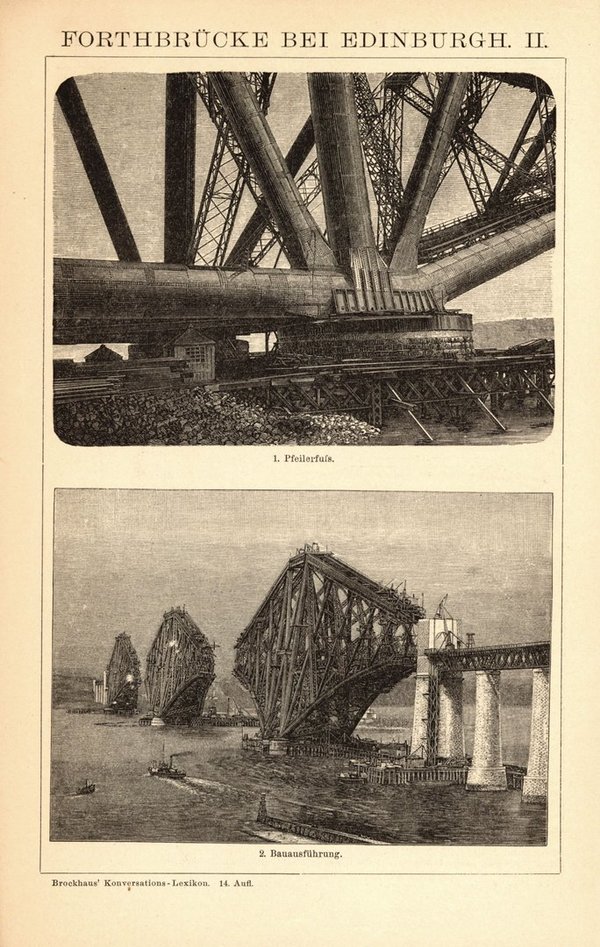 Forthbrücke bei Edinburg. Buchillustration (Stich) von 1897