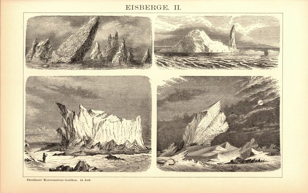 Eisberge. Buchillustration (Stich) von 1897