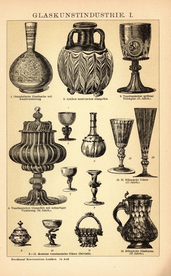 Glaskunstindustrie. Buchillustration (Stich) von 1897