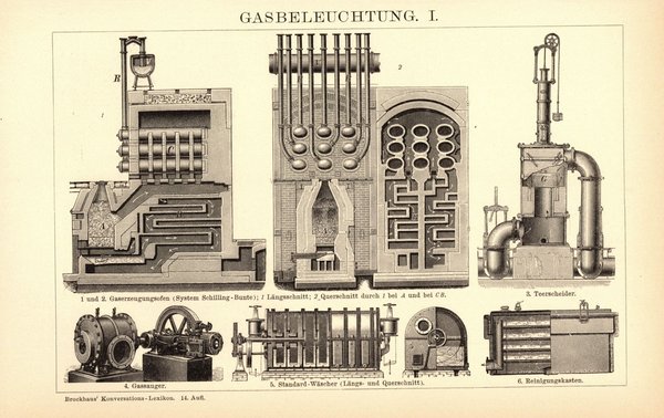 Gasbeleuchtung . Buchillustration (Stich) von 1897