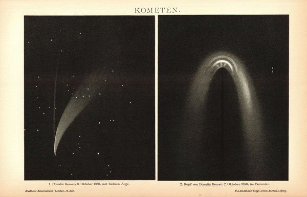 Kometen . Buchillustration (Stich) von 1897