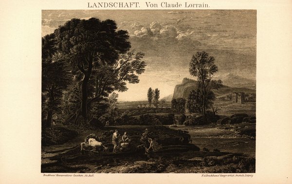 Landschaft von Claude Lorrain. Buchillustration (Stich) von 1897
