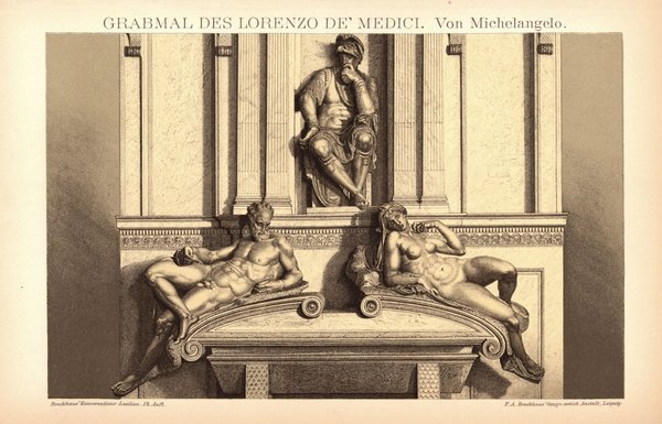 Grabmal des Lorenzo de Medici. Buchillustration (Stich) von 1897