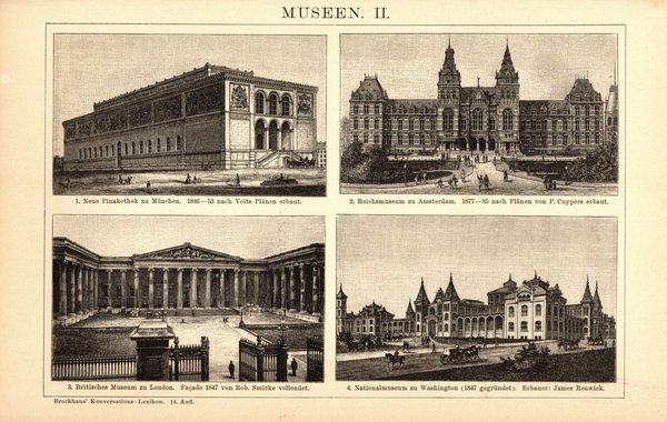 Museen. Buchillustration (Stich) von 1897