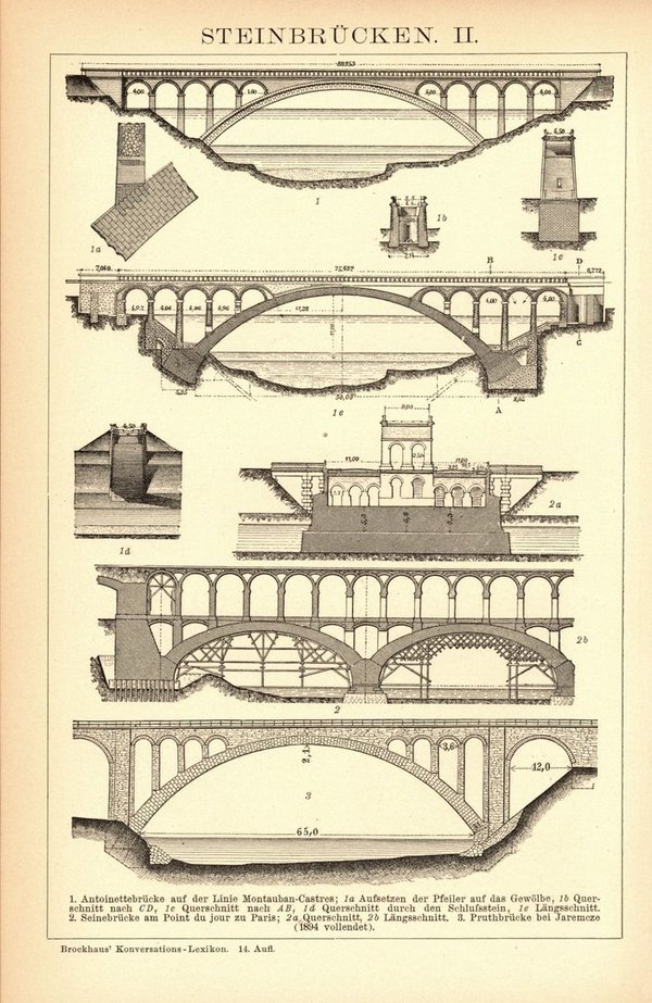 Steinbrücken. Buchillustration (Stich) von 1897