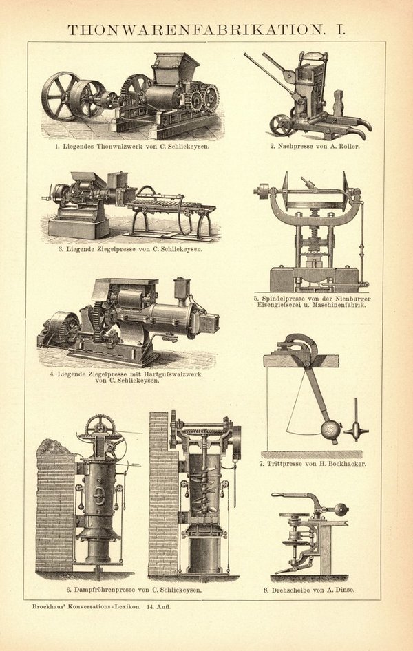 Tonwarenfabrikation. Buchillustration (Stich) von 1897
