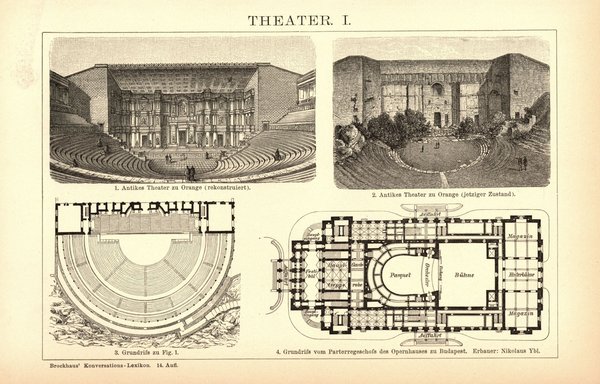 Theater. Buchillustration (Stich) von 1897