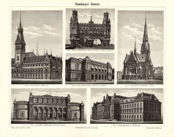 Hamburger Bauten. Buchillustration (Stich) von 1895
