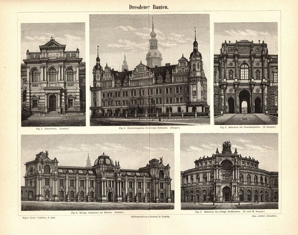 Dresdener Bauten. Buchillustration (Stich) von 1895