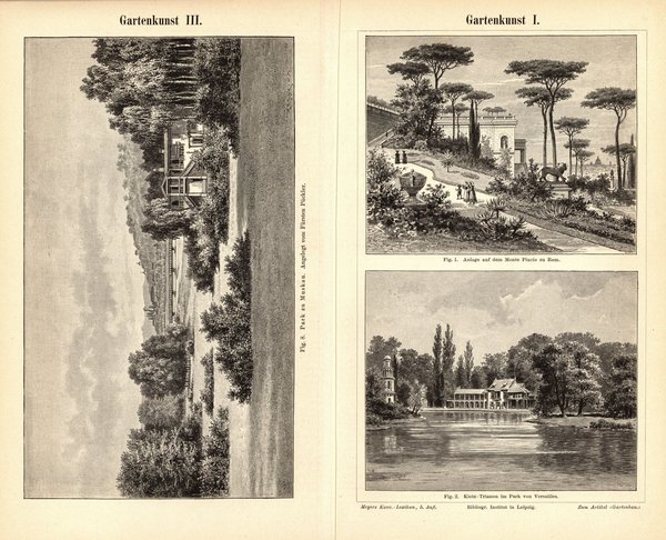 Gartenkunst. Buchillustration (Stich) von 1895