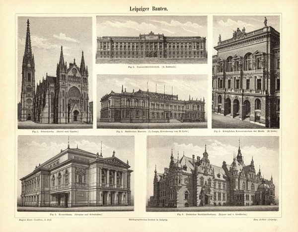 Leipziger Bauten. Buchillustration (Stich) von 1896