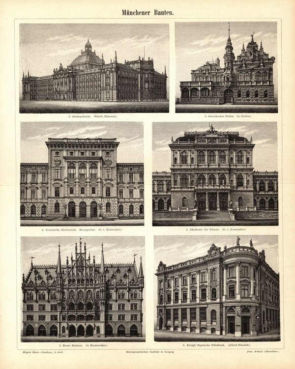 Münchener Bauten. Buchillustration (Stich) von 1897
