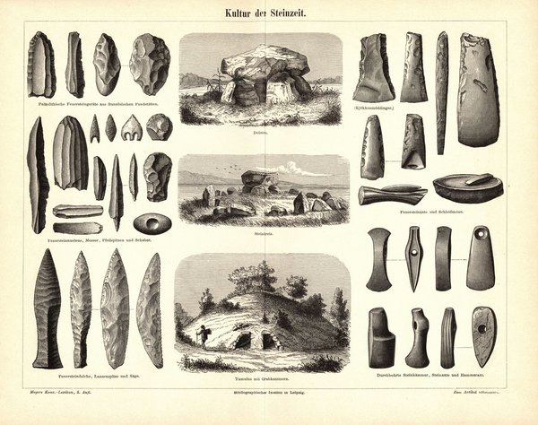 Kultur derr Steinzeit. Buchillustration (Stich) von 1897