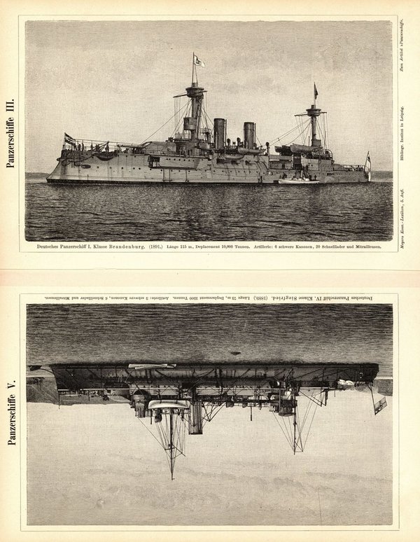 Panzerschiffe III-V. Buchillustration (Stich) von 1897