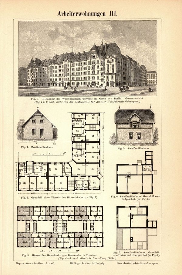 Arbeiterwohnungen III. Buchillustration (Stich) von 1893