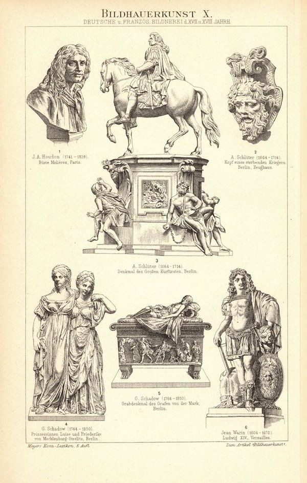 Bildhauerkunst IX-X. Deutsche, Französische, Italienische Bildnerei. Buchillustration von 1893